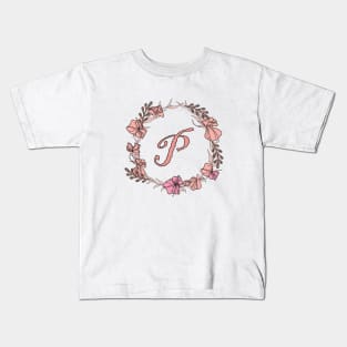 Letter P Rose Pink Initial Monogram - Letter p Kids T-Shirt